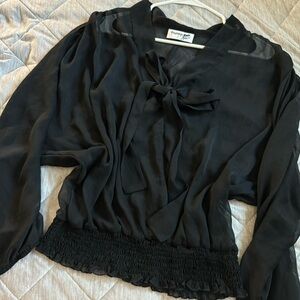 Black Sheer Blouse with Bow